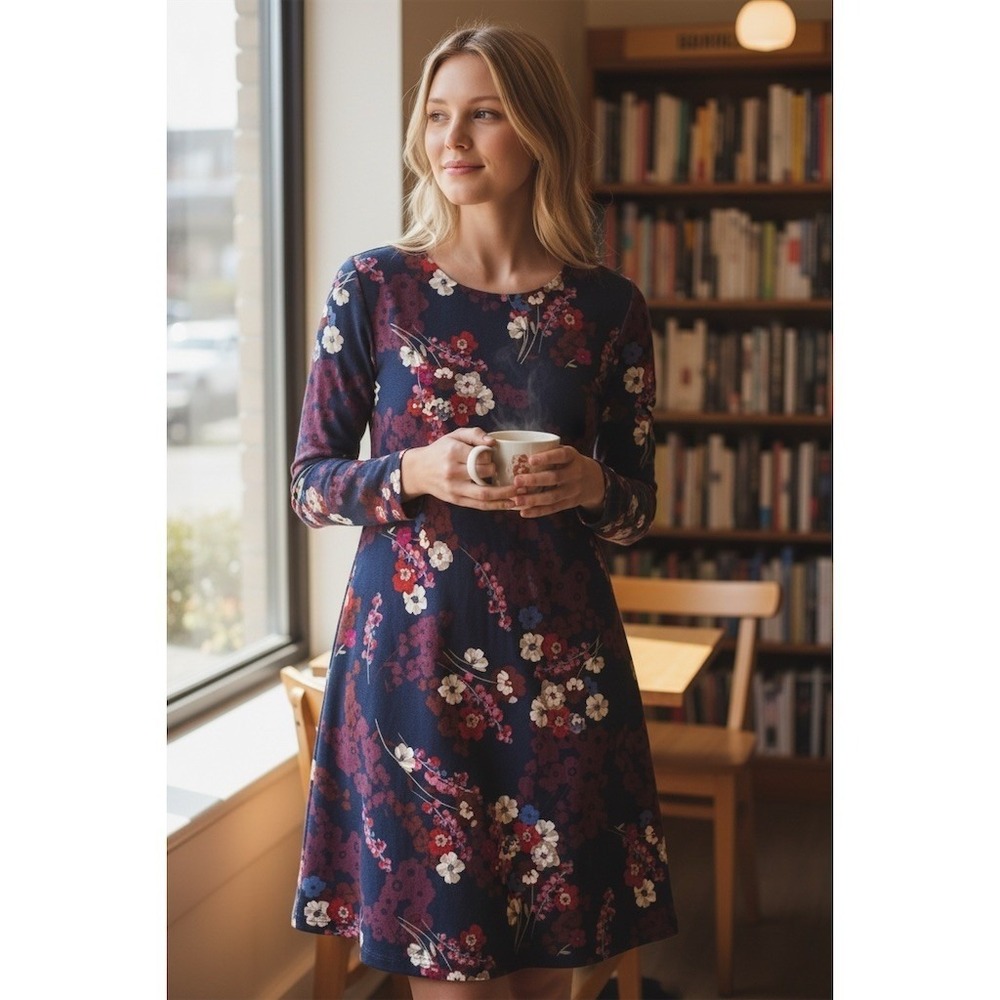 J. Jill Wearever‎ Collection Dress Womens Petite XS Blue Floral A-Line